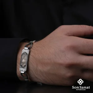 Kare Gravür Gümüş Tuğra Bileklik