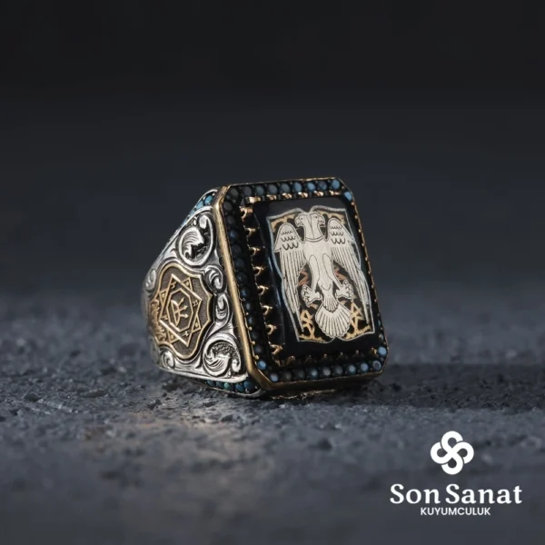 Kare Kartal Gümüş Yüzük