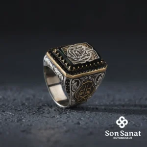 Kare La Galibe İllallah Gümüş Yüzük