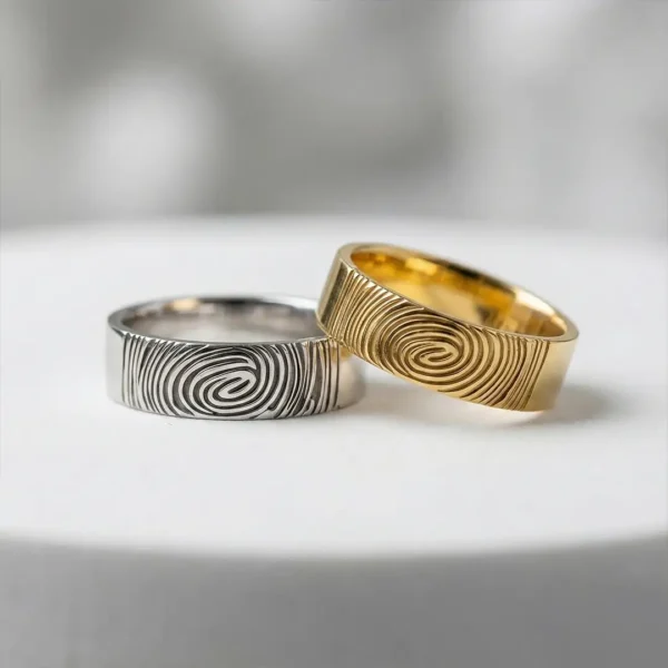 1 Parmak İzi Gümüş Alyans Set