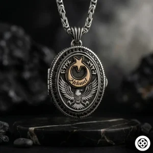 Oval Kapaklı Kurt Madalyon Kolye