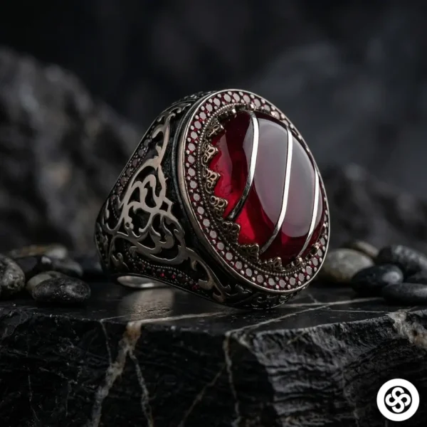 1 Kehribar Gümüş Yarmalı Yüzük