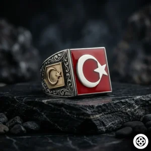 Mineli Kare Ayyıldız Gümüş Yüzük