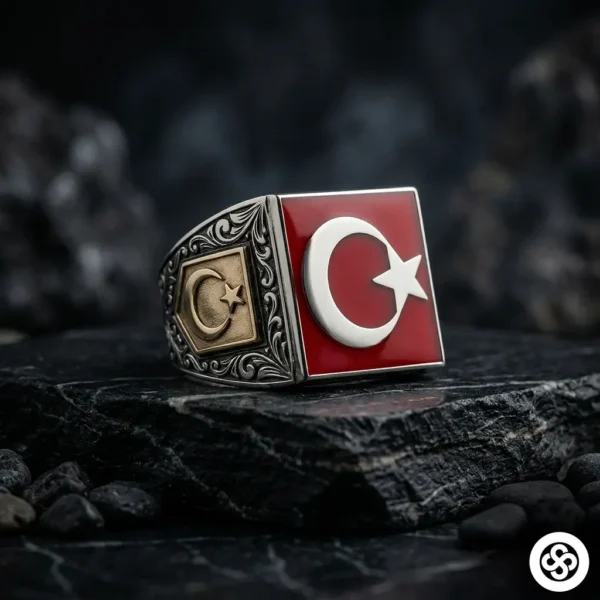 1 Mineli Kare Ayyıldız Gümüş Yüzük