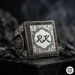 Çift Harf Yazılı Kişiye Özel Gümüş Erkek Yüzüğü