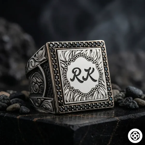 Çift Harf Yazılı Kişiye Özel Gümüş Erkek Yüzüğü
