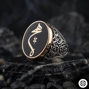 Hiç Modeli 925 Ayar Gravür Desenli Elif Gümüş Erkek Yüzük