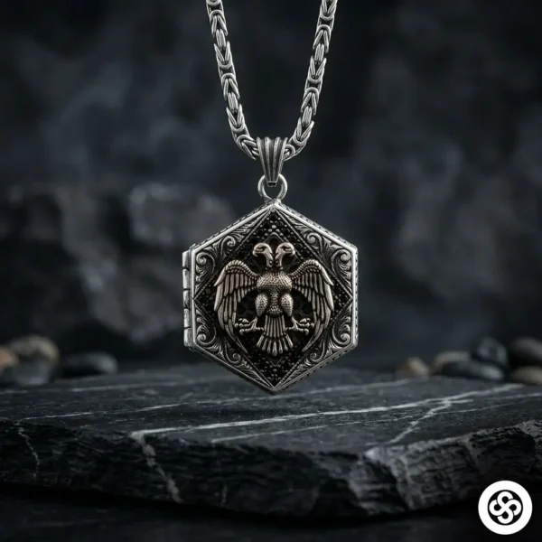 Kartal Kapaklı Altıgen Madalyon Kolye