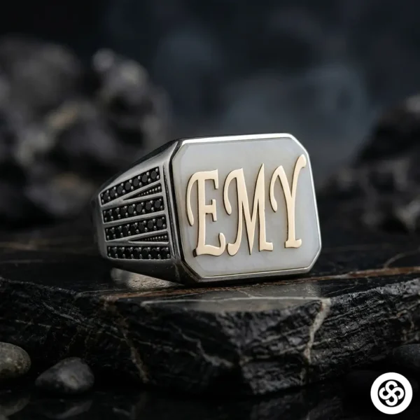 2 İtalik Mineli İsimli Gümüş Yüzük