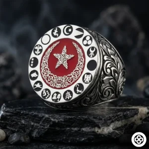 16 Türk Devletli Mineli Gümüş Yüzük