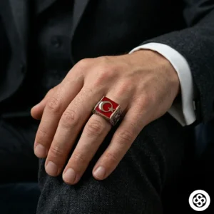 Mineli Kare Ayyıldız Gümüş Yüzük