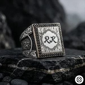 Çift Harf Yazılı Kişiye Özel Gümüş Erkek Yüzüğü