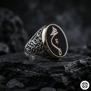 Hiç Modeli 925 Ayar Gravür Desenli Elif Gümüş Erkek Yüzük