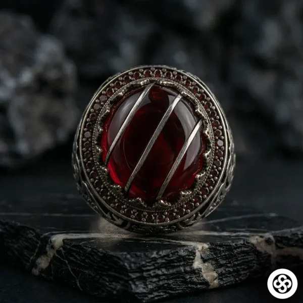 3 Kehribar Gümüş Yarmalı Yüzük