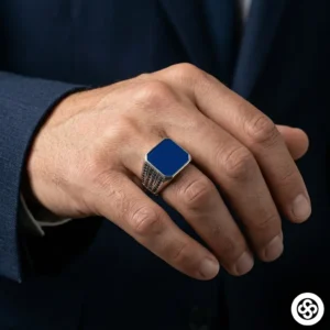 Lacivert Mineli Dikdörtgen Gümüş Yüzük Modeli