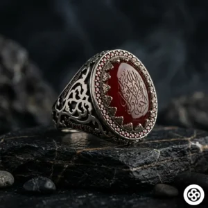 Akik Taşlı La Galibe Yazılı Gümüş Erkek Yüzüğü