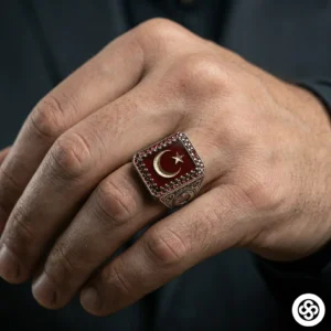 3 Akik Ayyıldız Gümüş Yüzük Modeli