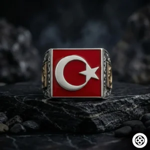 Mineli Kare Ayyıldız Gümüş Yüzük