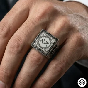Çift Harf Yazılı Kişiye Özel Gümüş Erkek Yüzüğü