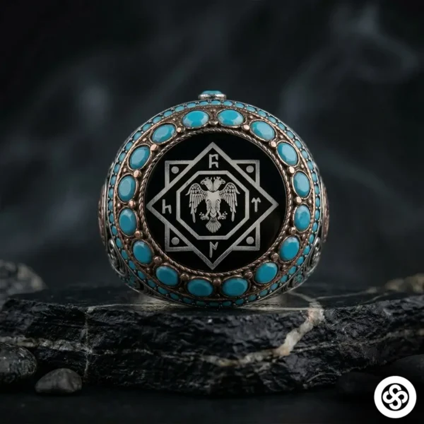 Oğuz Kağan Mührü & Firuze Taşlı Gümüş Yüzük
