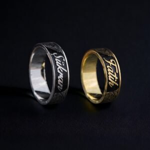 İsimli Motifli Çift Gümüş Alyans