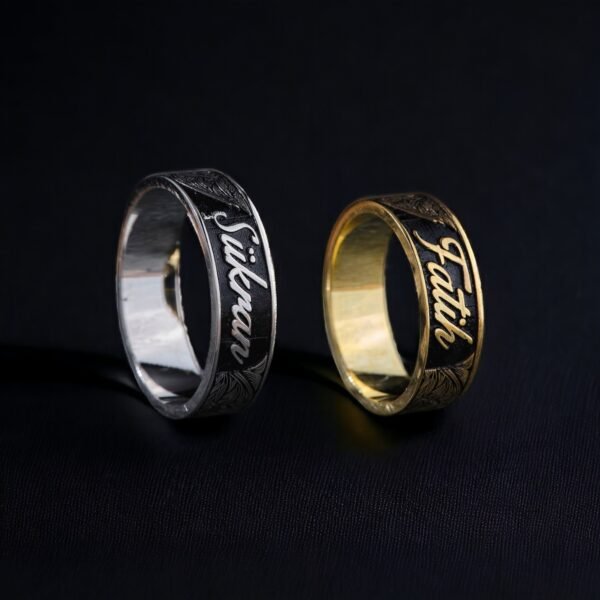 İsimli Motifli Çift Gümüş Alyans