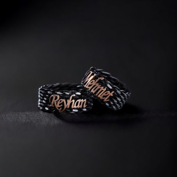 İsimli Örgü Gümüş Çift Alyans