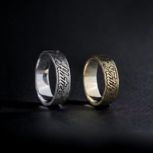 İsimli Motifli Gümüş Çift Alyans