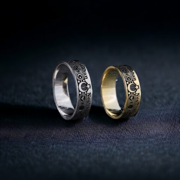 İsimli Motifli Gümüş Çift Alyans