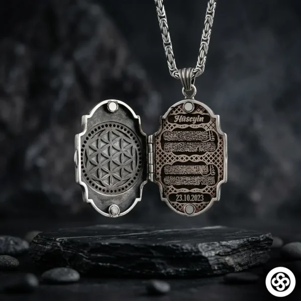 Kapaklı Ayeteli Kürsü Nas Felak Kapaklı Madalyon Kolye