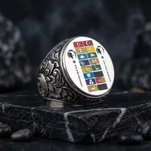 3313 (3) Gravürlü 16 Türk Devleti Gümüş Yüzük Modeli